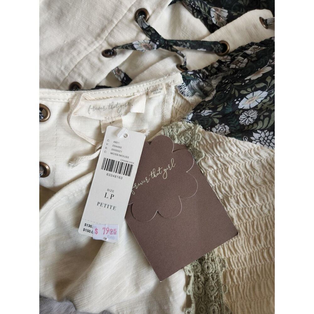 NWT Anthropologie Smocked Balloon-Sleeve Top size LP Moss green Cotton #G3410 - Picture 11 of 12
